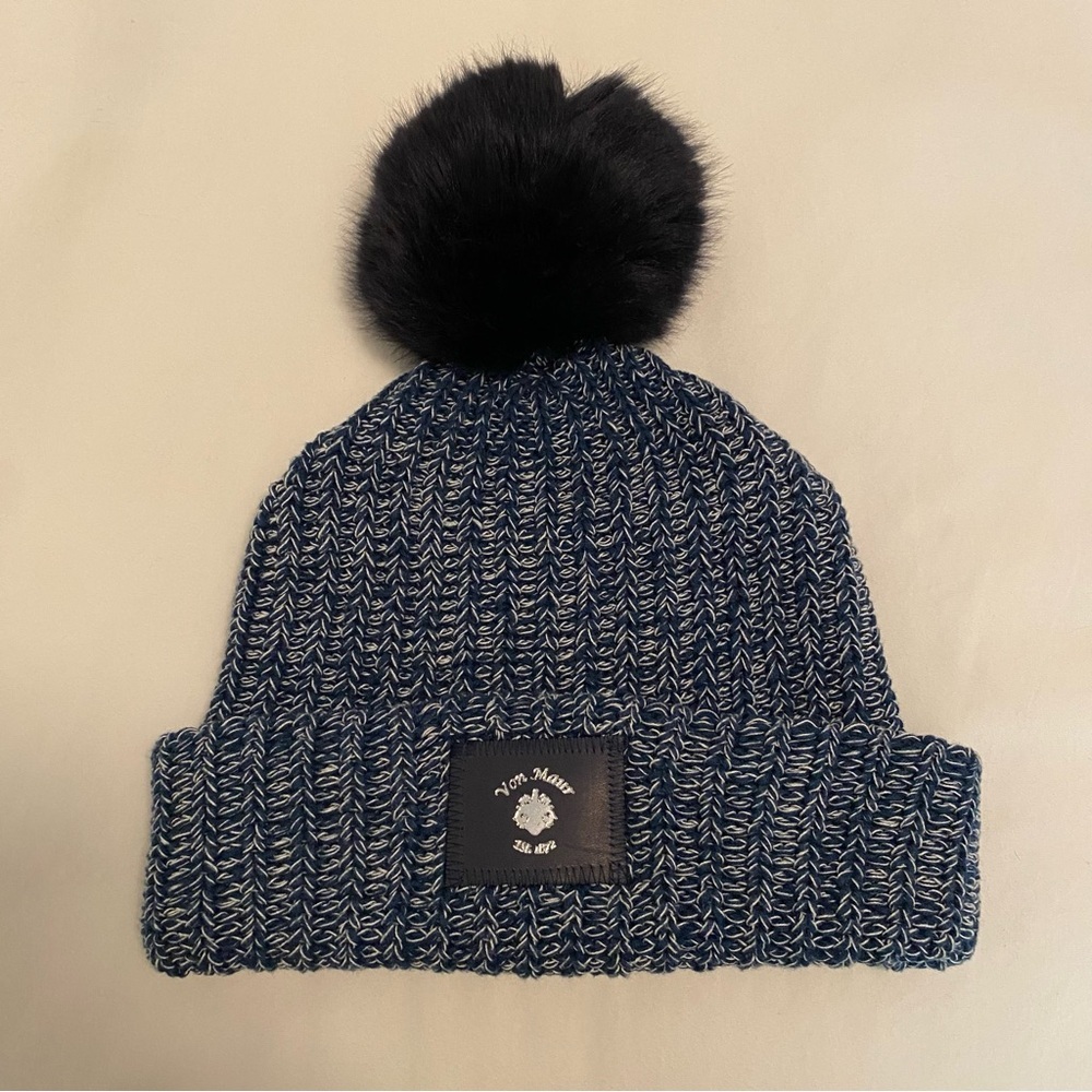 Love Your Melon Navy White Beanie w/ Detachable Faux Fur Pom Von Maur